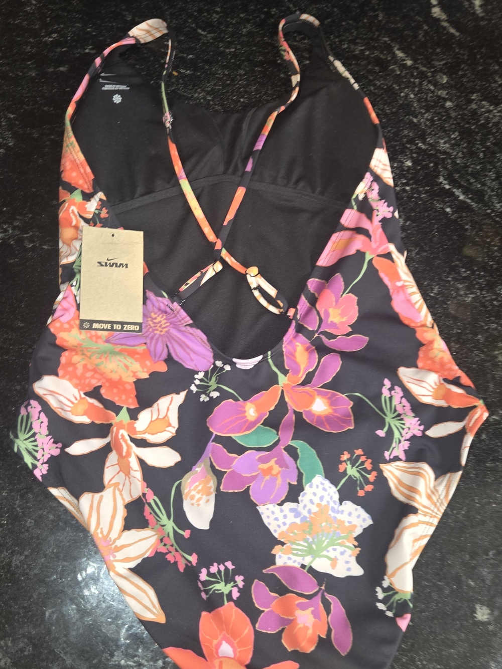 Nike Women's Black Floral One-Piece Swimsuit with Orange, Pink & Purple Flowers - Picture 6 of 8